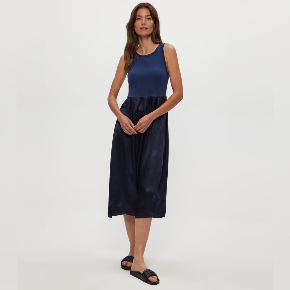 NWT Michael Stars Bridgette mixed media midi dress, size L, Nocturnal
